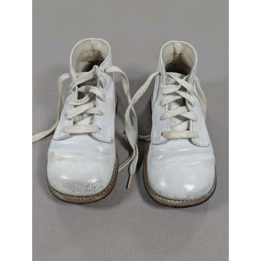 Vintage Edwards Shoes for Children White Leather Baby Shoes High Top Lace Up